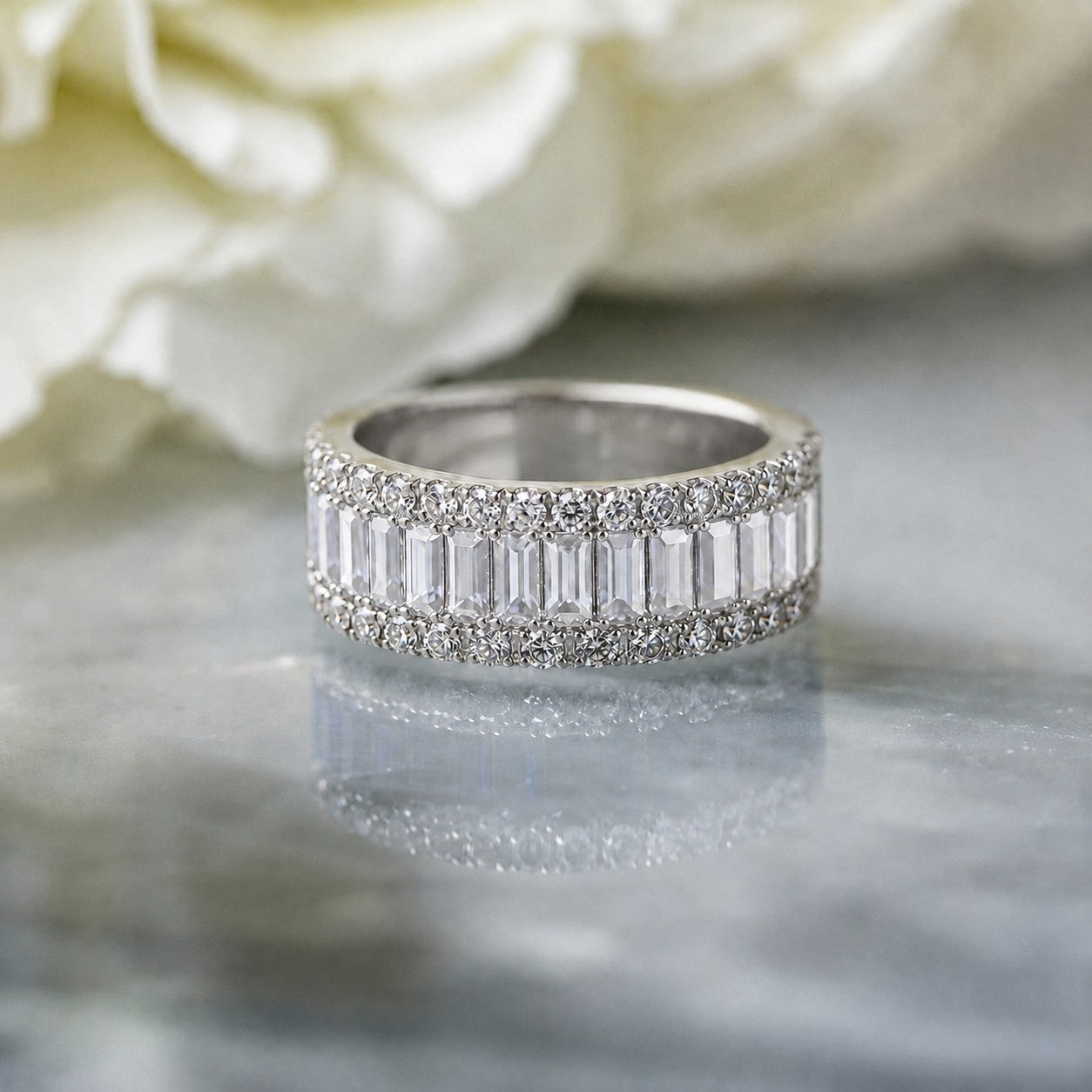 Baguette &amp; Brilliant Half Eternity Band